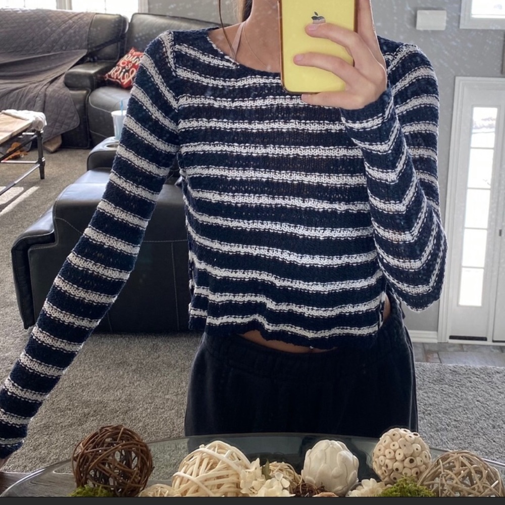 NWOT Cropped Knit Striped Sweater
